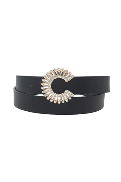 C SHAPE BUCKLE WITH BAGUETTE CUT RHINESTONE BELT