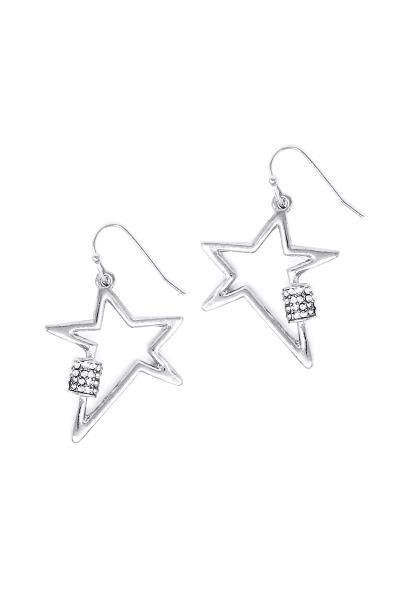 Metal Star Stone Hook Earring