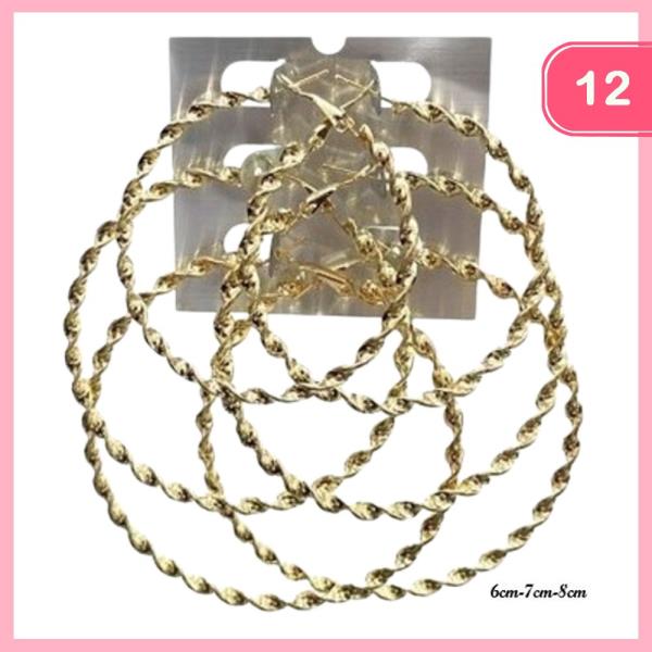 METAL HOOP EARRING 3 PAIR SET (12 UNITS)