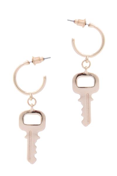 METAL KEY DANGLE MINI HOOP EARRING