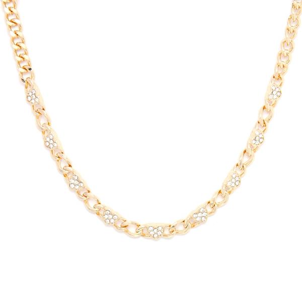 Cuban Chain Rhinestone Heart Metal Necklace