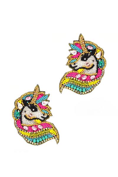 Seed Bead Unicorn Earring
