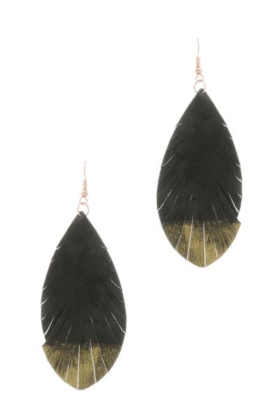 Genuine Leather Leaf Hook Earring