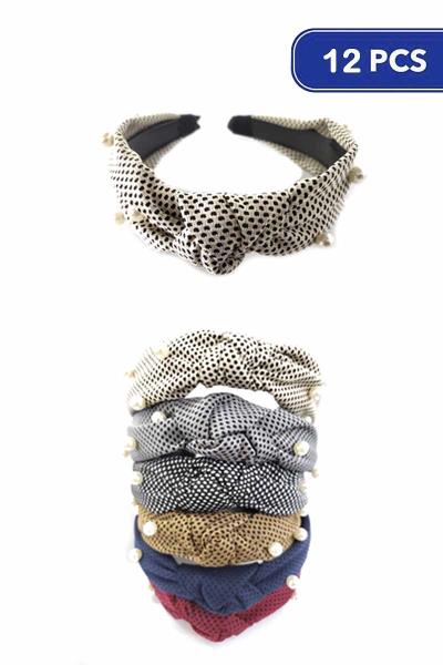 Multi Dot Mid Knot Pearl Studded Headband 12 Pc