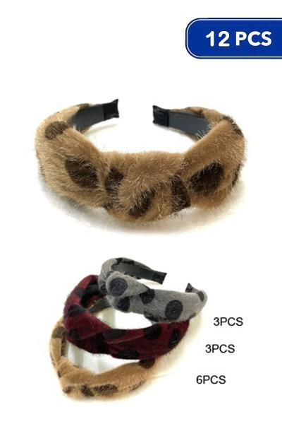 Faux Fur Multi Dot Mid Knot Headband 12 Pc