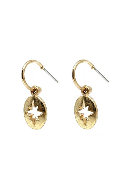 Metal Round Star Dangle Huggie Earring