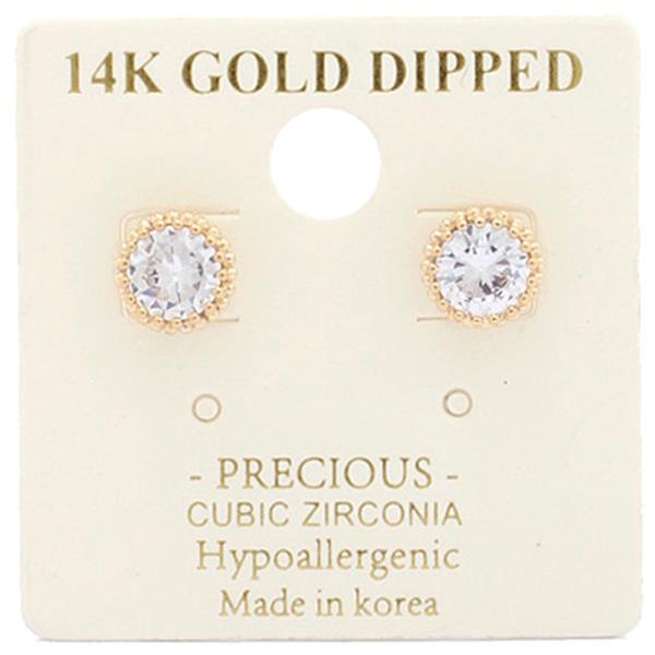 Bead Cubic Zirconia 14K Gold Dipped Earring