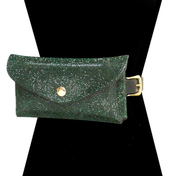 FASHION SPARKLING RHINESTONE MULTI PRINT DESIGN WAIST CLUTCH BELT