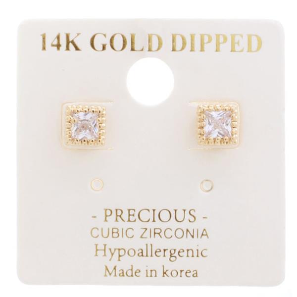14K GOLD DIPPED C.Z 6MM STUD EARRING