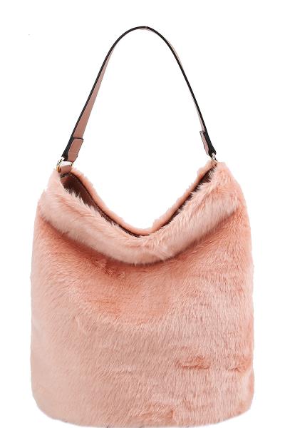 TRENDY FAUX FUR SOFT ANIMAL HOBO BAG