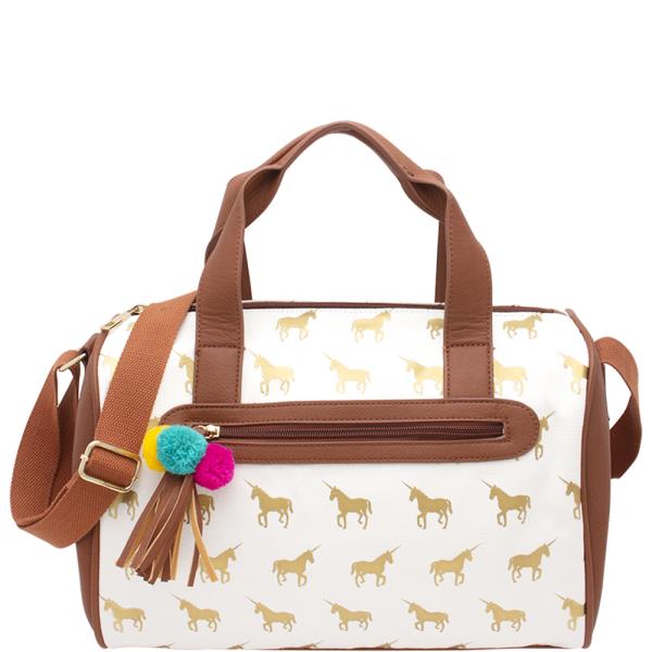 UNICORN PRINT POM POM TASSEL TRAVEL BAG