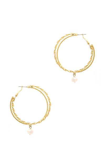 METAL PEARL DANGLE HOOP EARRING