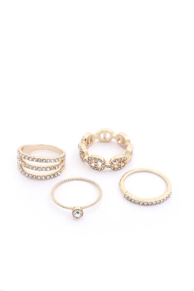 Metal Rhinestone Ring Set