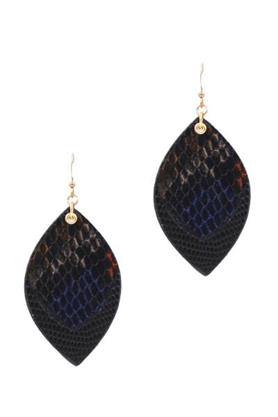 Leaf Shape Leather Texture Hook Earring