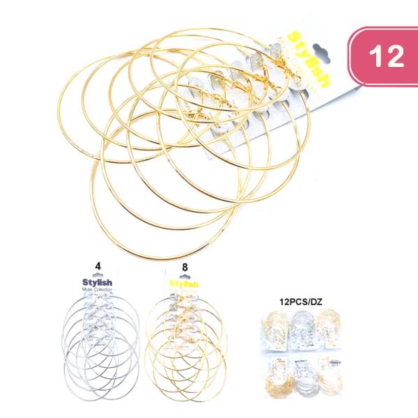 FASHION METAL HOOP EARRING 5 PAIR SET (12 UNITS)
