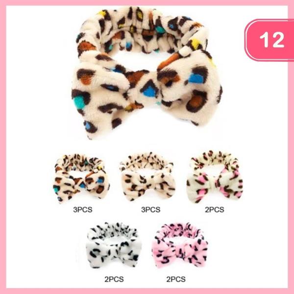 BOW HAIR SOFT FLEECE MAKEUP TURBAN SHOWER WASH FACE SPA MASK HEADBAND (12 UNITS)