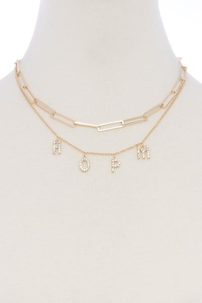 RHINESTONE HOPE LETTER LAYERED METAL NECKLACE