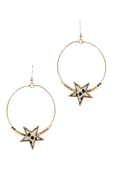 Round Star Leopard Haircalf Dangle Earring