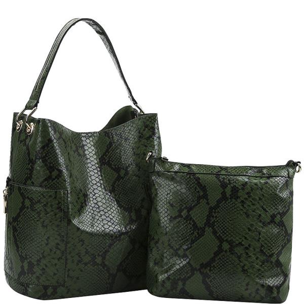 2 IN 1 SNAKE SKIN HOBO SHOULDER BAG