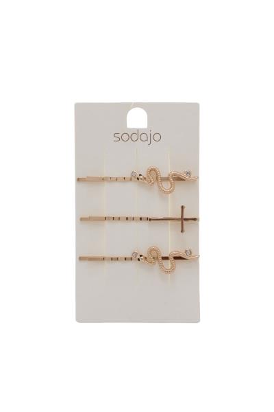 SODAJO CRYSTAL SNAKE CROSS HAIR PIN 3 PC SET