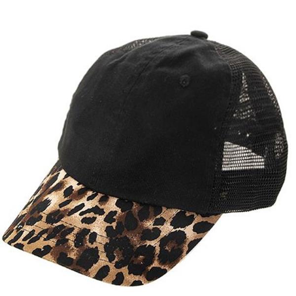TWO TONE ANIMAL PRINT TRUCKER STYLE CAP HAT