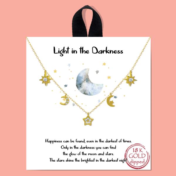 BLB LIGHT IN THE DARKNESS STAR MOON MESSAGE NECKLACE