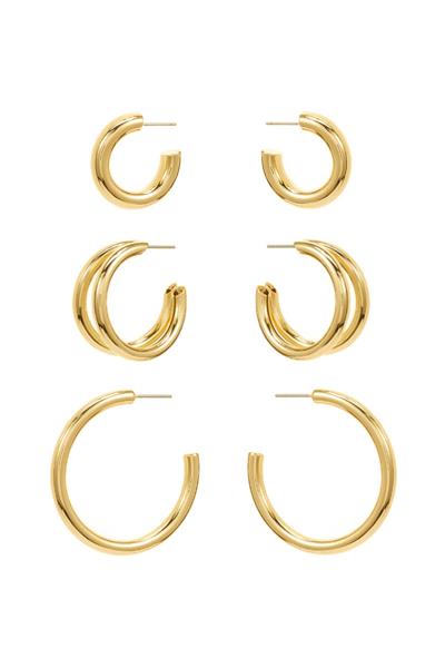 Thick Double Layered Metal Cut Earring 3 Pc Set