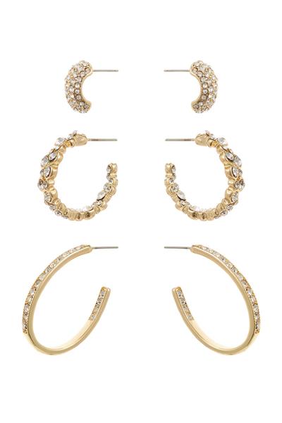 Crystalized Cut Curve Round Earring 3 Pc Set