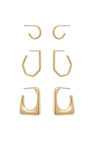 Modern Cut Geometric Style Earring 3 Pc Set
