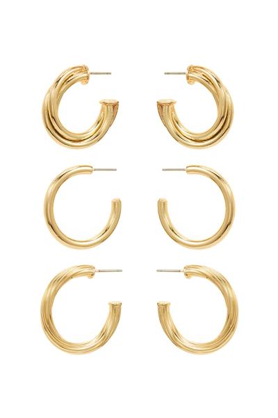 Metal Plain Twisty Cut Round Earring 3 Pc Set