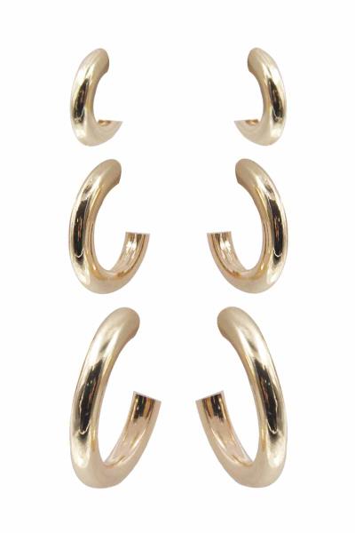 METAL HOOP EARRING 3 PAIR SET