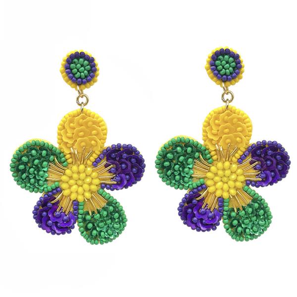 Seed Bead Spangle Flower Dangle Earring