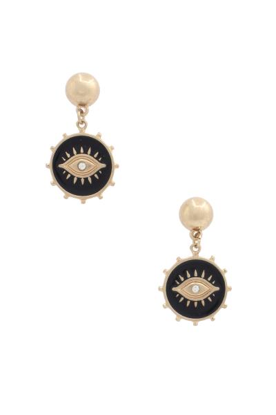 Evil Eye Disc Rhinestone Center Drop Earring