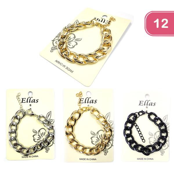 Plain Metal Chain Link Bracelet 12 Pcs