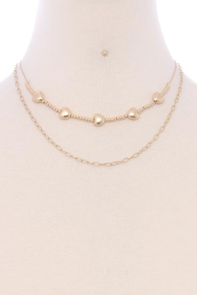 2 Layered Metal Heart Bead Necklace