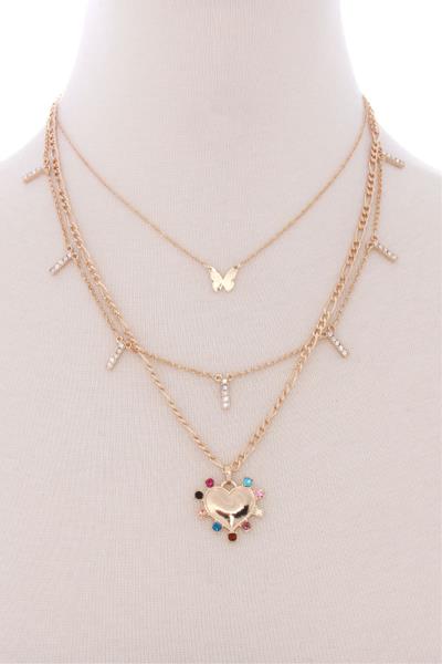 3 LAYERED HEART PENDANT NECKLACE