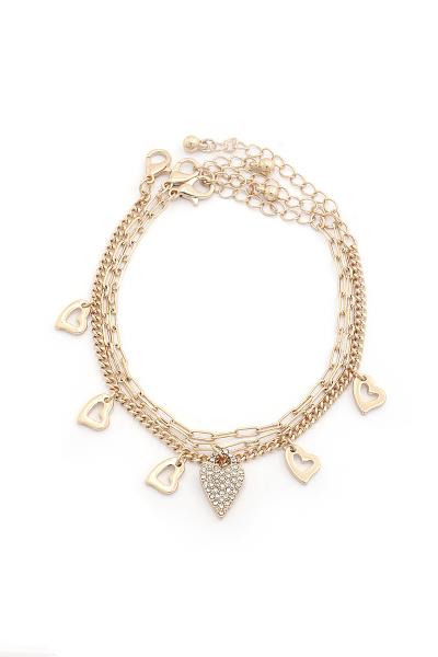 Heart Charm Oval Link Bracelet Set