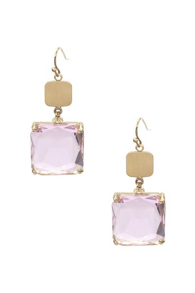 SQUARE COLOR CRYSTAL DANGLE HOOK EARRING