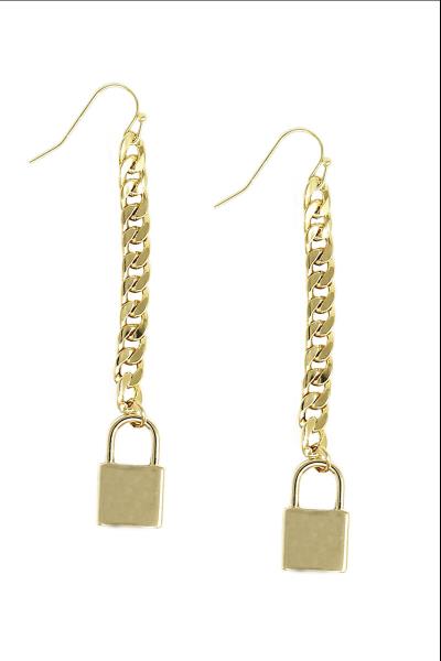 Metal Drop Chain Lock Dangle Earring