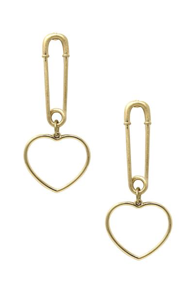Clothing Pin Heart Dangle Metal Earring