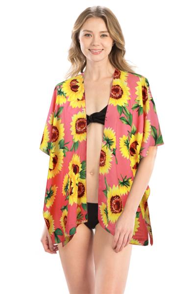 Smooth Sunflower Print Kimono