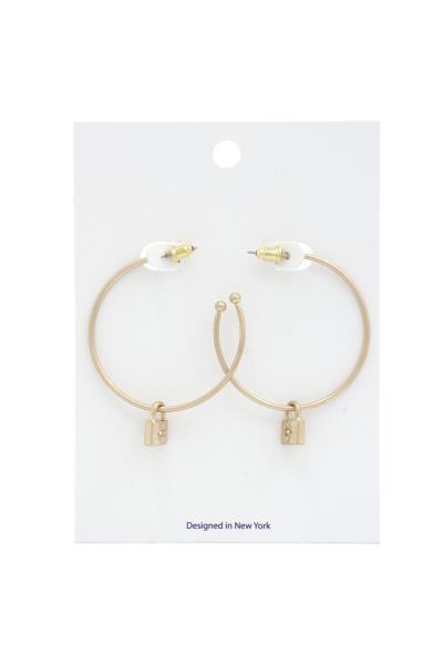 LOCK CHARM OPEN HOOP EARRING