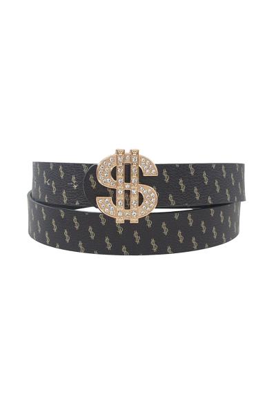 DOLLAR SIGN PRINT BELT WITH DOLLAR SIGN RHINESTONE BELT
