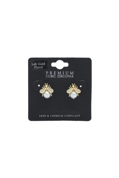 Bee Pearl Cubic Zirconia 14K Gold Plated Earring