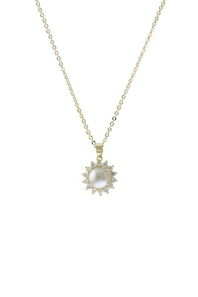 CUBIC ZIRCONIA FLOWER PENDANT RHODIUM PLATED NECKLACE