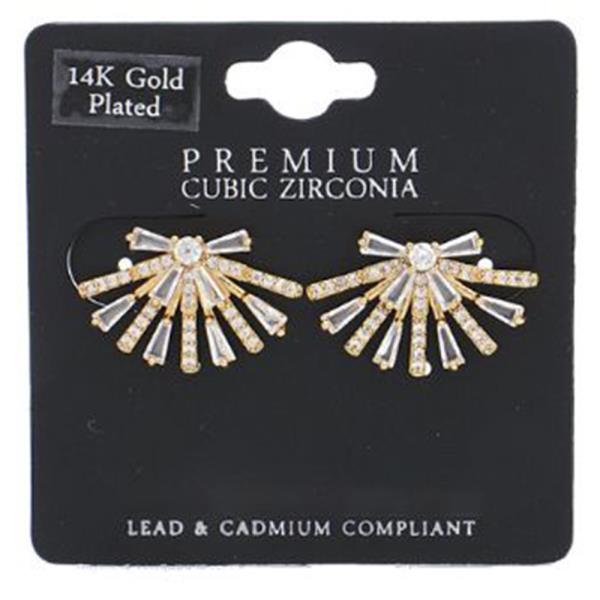 Fan Cubic Zirconia 14K Gold Plated Earring
