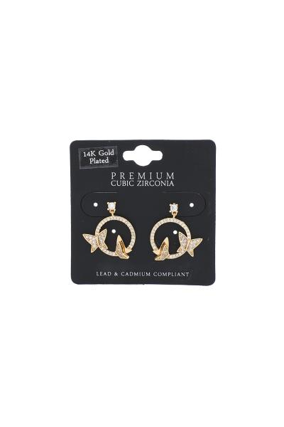 Butterfly Cubic Zirconia 14K Gold Plated Earring