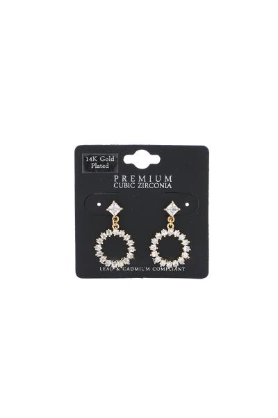 Circle Shape Cubic Zirconia 14K Gold Plated Earring