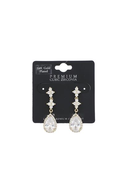 TEARDROP CUBIC ZIRCONIA 14K GOLD PLATED EARRING