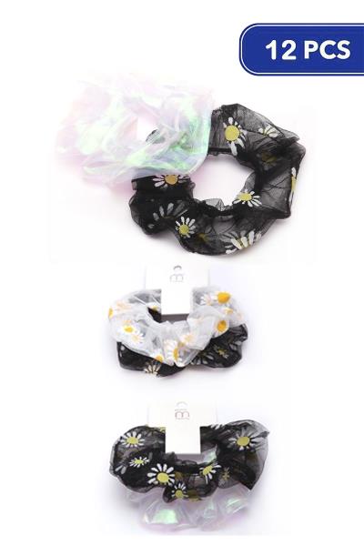 Floral Mesh Hair Scrunchies 2 PC Set (12 Units)